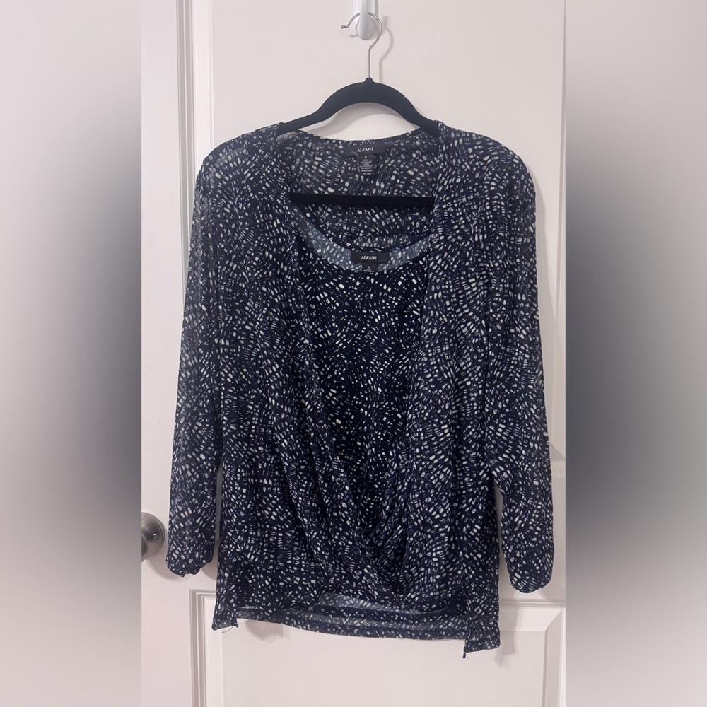 Alfani Dark Blue and White Textured Top